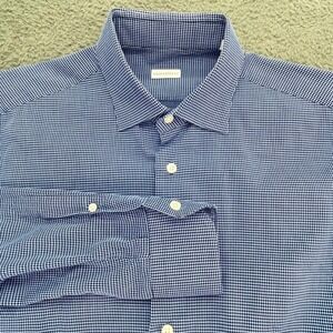 Ghirardelli Mens Dress Shirt Blue White Micro Dot Pattern Button Down Size 16 42